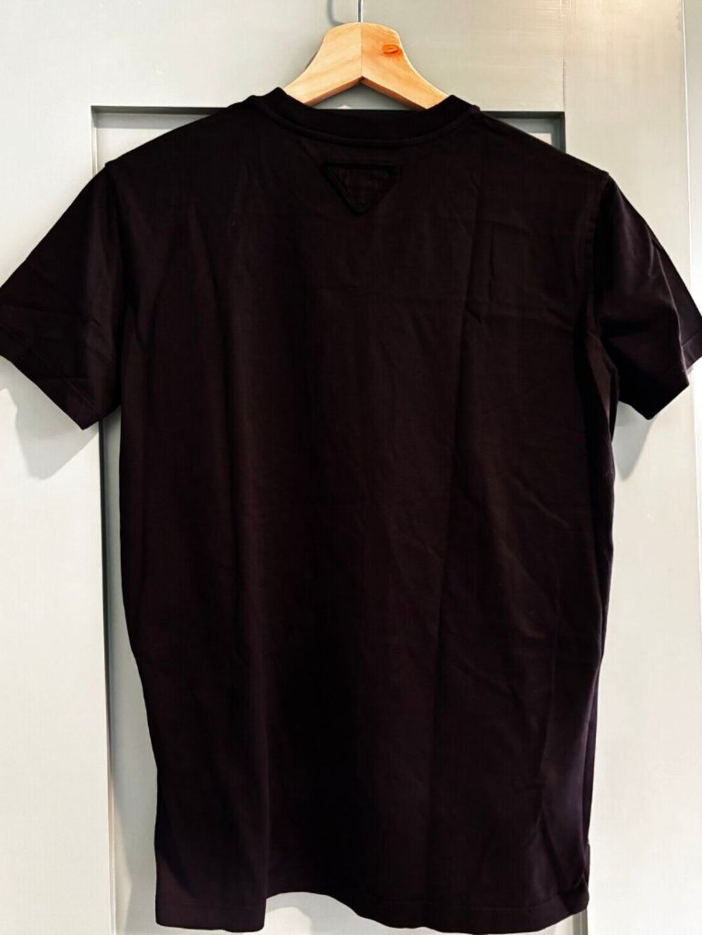 Prada Black Cotton Crewneck T-Shirt Triangle Logo Back Neck S NWOT